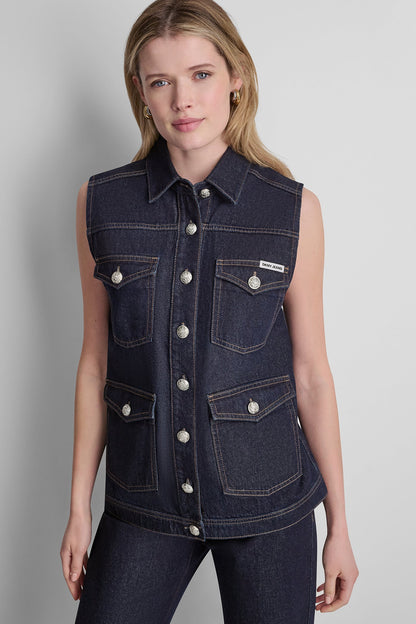 Fearless DKNY LONGLINE DENIM TRUCKER VEST