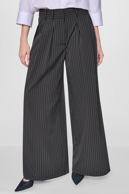 Black/Ivory DKNY PINSTRIPE PLEATED STRAIGHT LEG COMMUTER PANT
