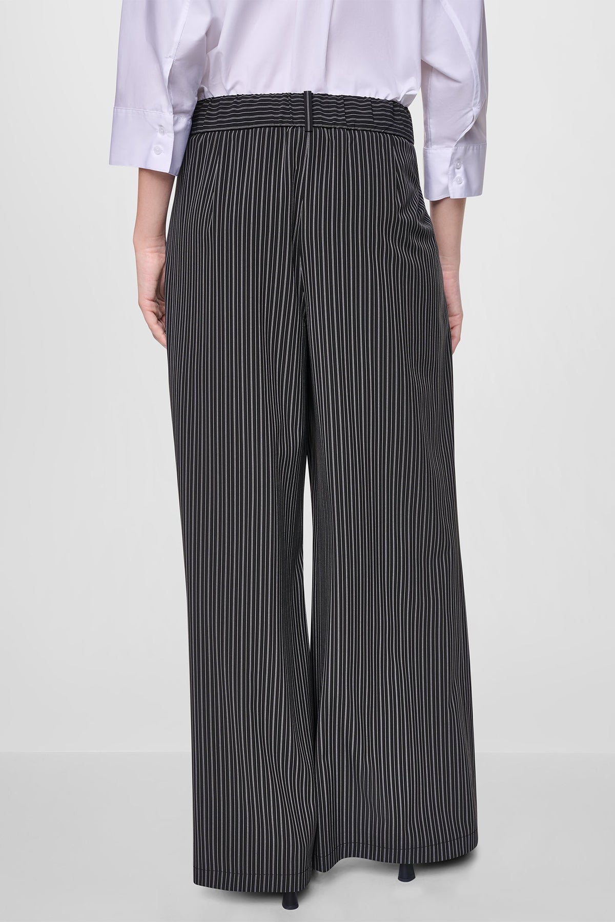Black/Ivory DKNY PINSTRIPE PLEATED STRAIGHT LEG COMMUTER PANT