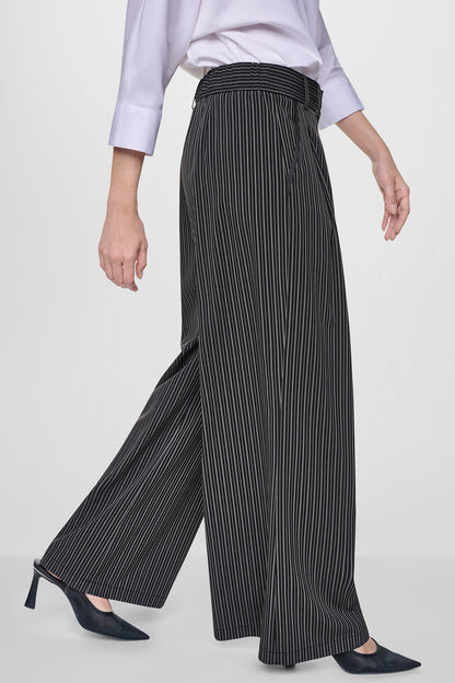 Black/Ivory DKNY PINSTRIPE PLEATED STRAIGHT LEG COMMUTER PANT