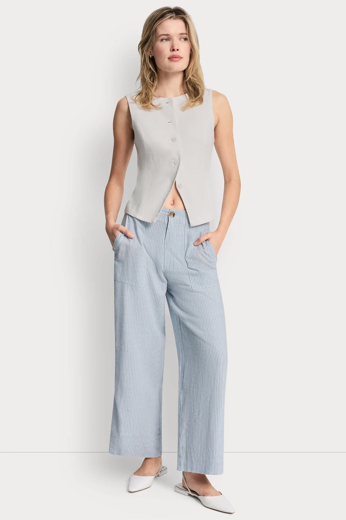 Lex Pebble DKNY CROPPED WIDE LEG LINEN-BLEND PANTS