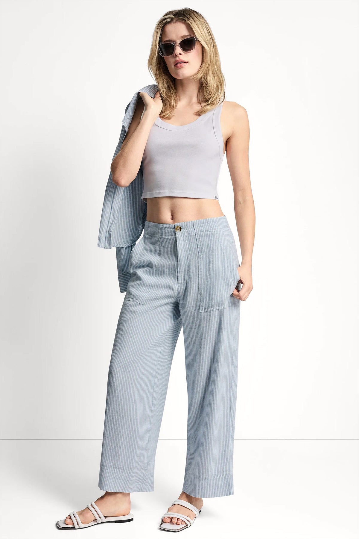 Lex Pebble DKNY CROPPED WIDE LEG LINEN-BLEND PANTS