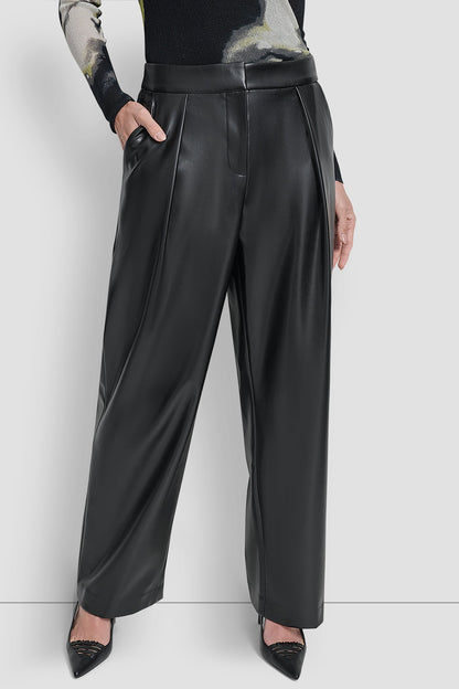 Black DKNY WIDE LEG PLEAT FRONT PANT