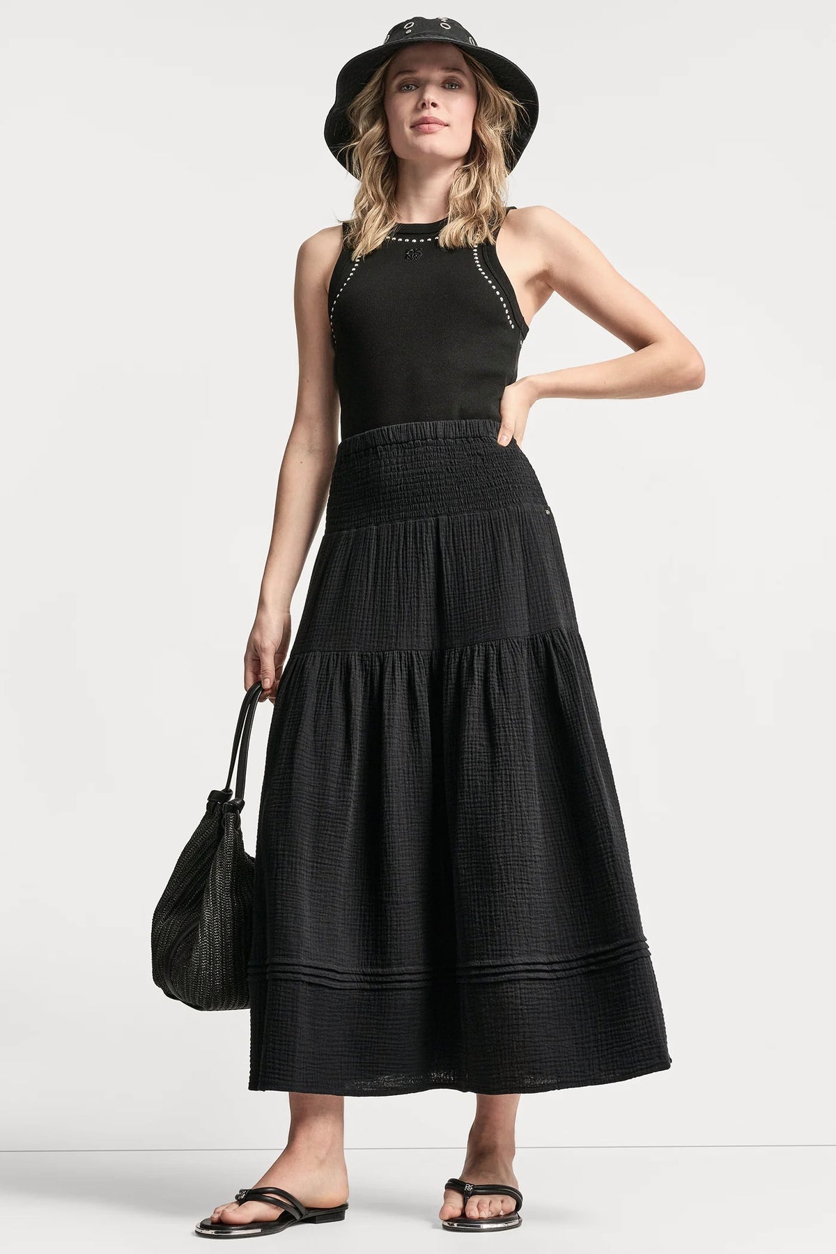 Mineral DKNY SMOCKED WAIST MAXI TIERED SKIRT