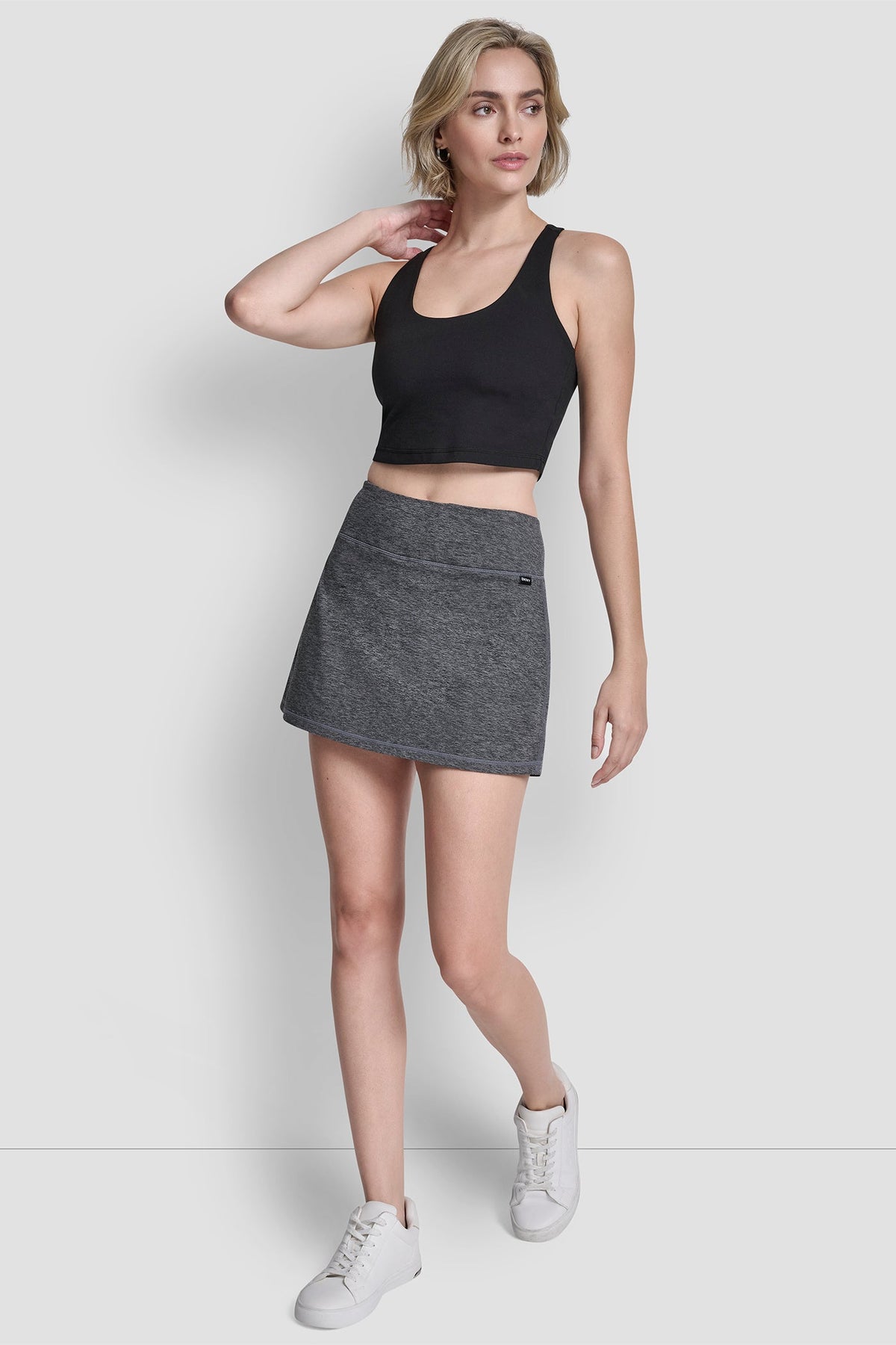 Black Space Dye DKNY SPACEDYE SKORT WITH BUILT IN BIKE SHORT