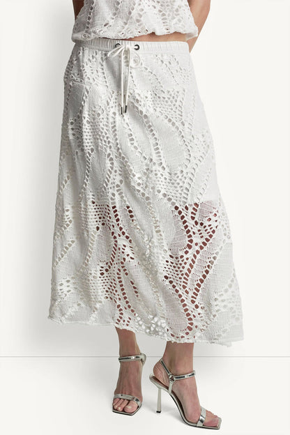 Ivory DKNY COTTON-BLEND CROCHET LEAF MIDI SKIRT