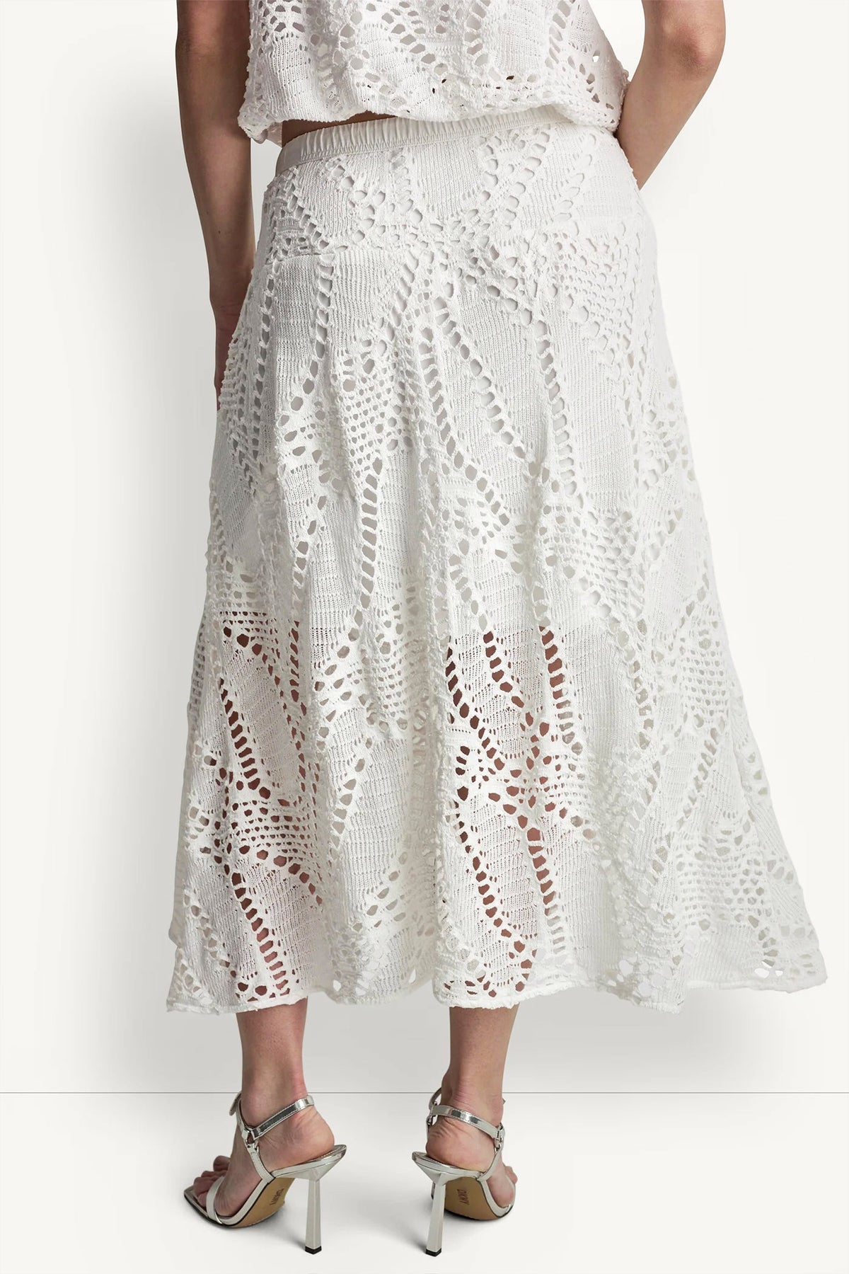Ivory DKNY COTTON-BLEND CROCHET LEAF MIDI SKIRT