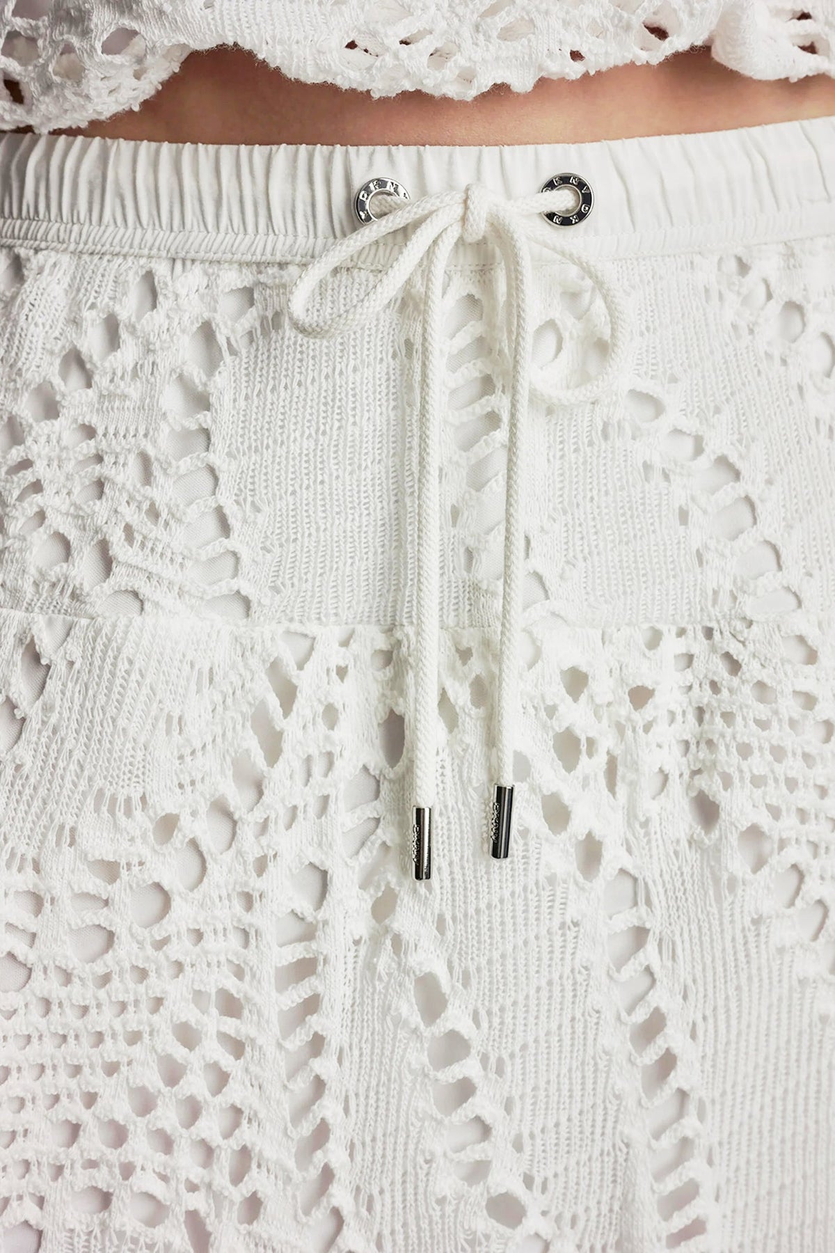 Ivory DKNY COTTON-BLEND CROCHET LEAF MIDI SKIRT