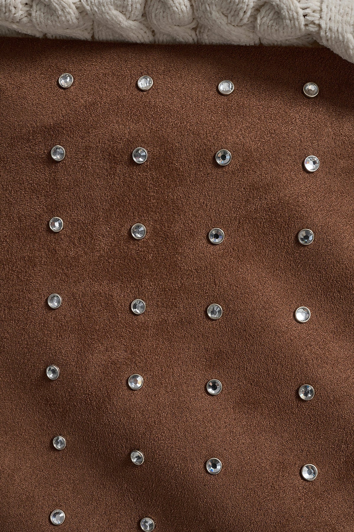 BURNT SUGAR FAUX SUEDE DKNY EMBELLISHED FAUX SUEDE MINI SKIRT
