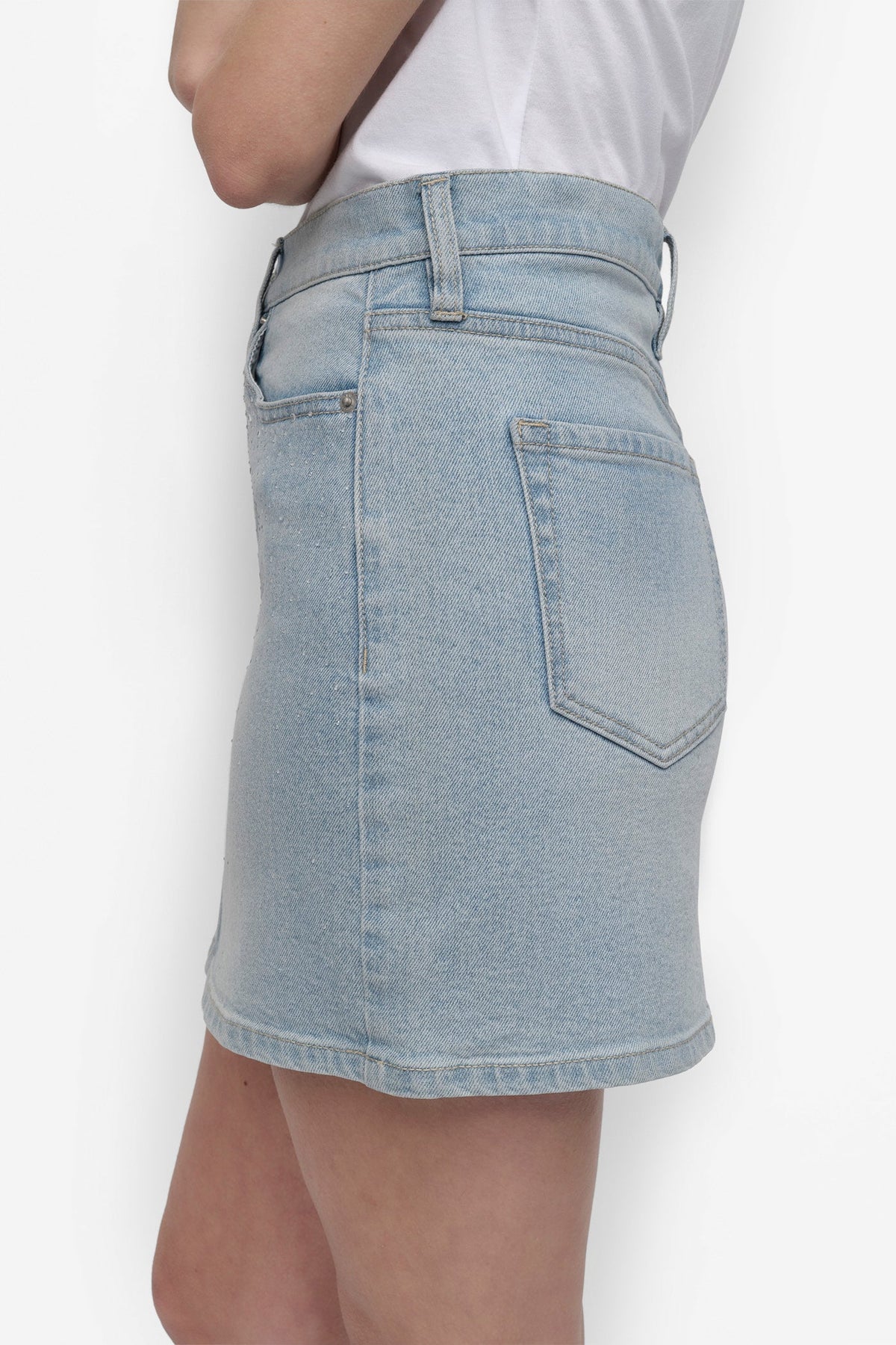 HEAT WAVE DKNY MINI SKIRT WITH RHINESTONE EMBELLISHMENT