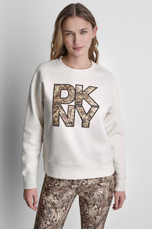 Eggnog/Serpent Chest DKNY SNAKE PRINT LOGO SWEATSHIRT
