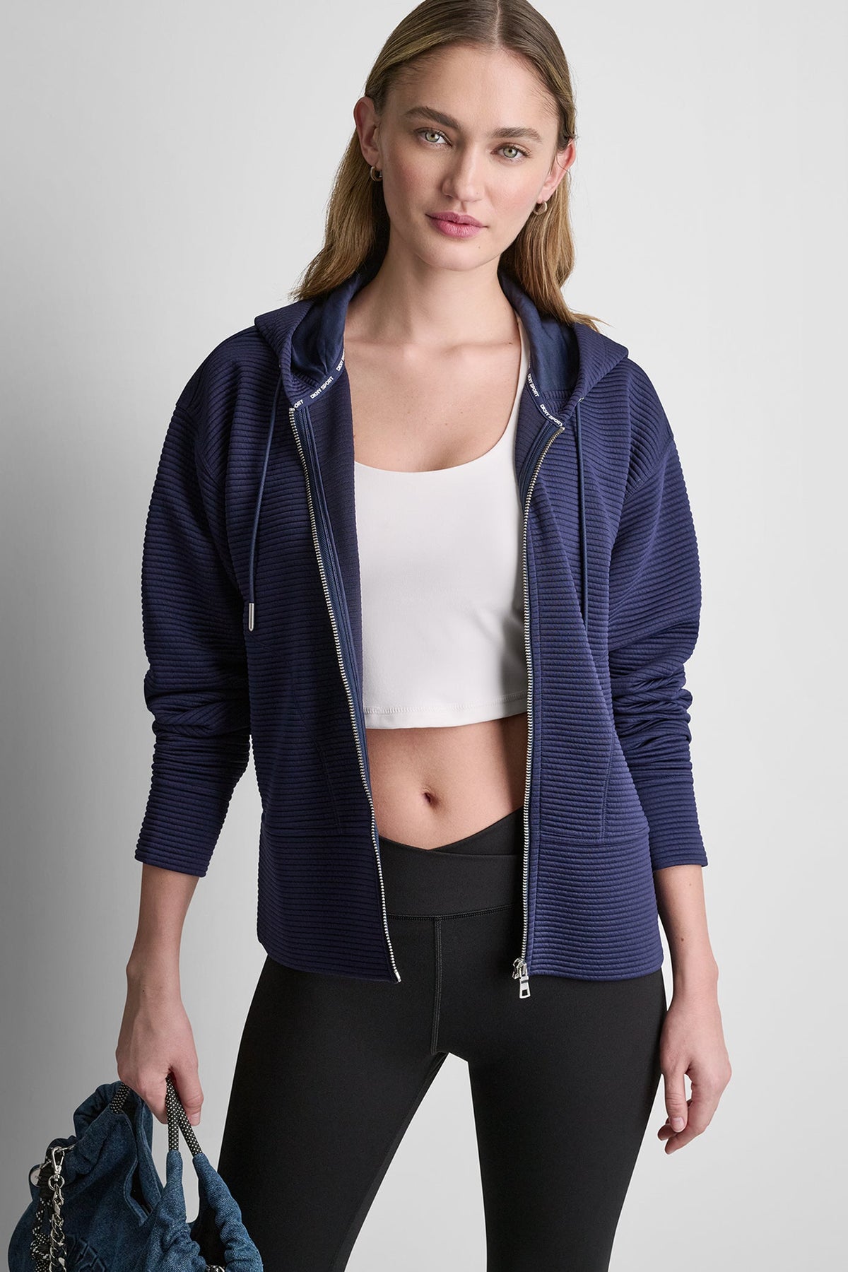 Peacoat DKNY TECH OTTOMAN FULL ZIP HOODIE