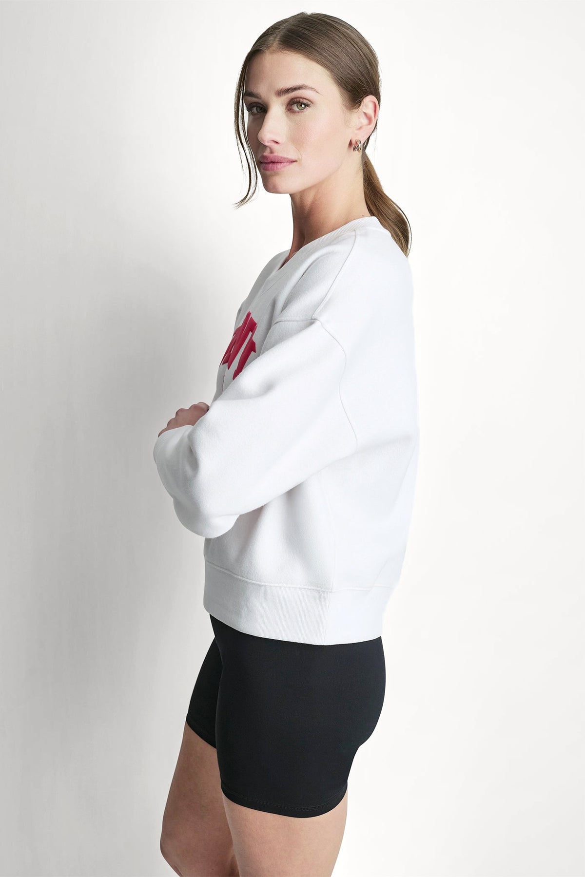 White/Punch DKNY PUFF VARSITY LOGO V-NECK PULLOVER