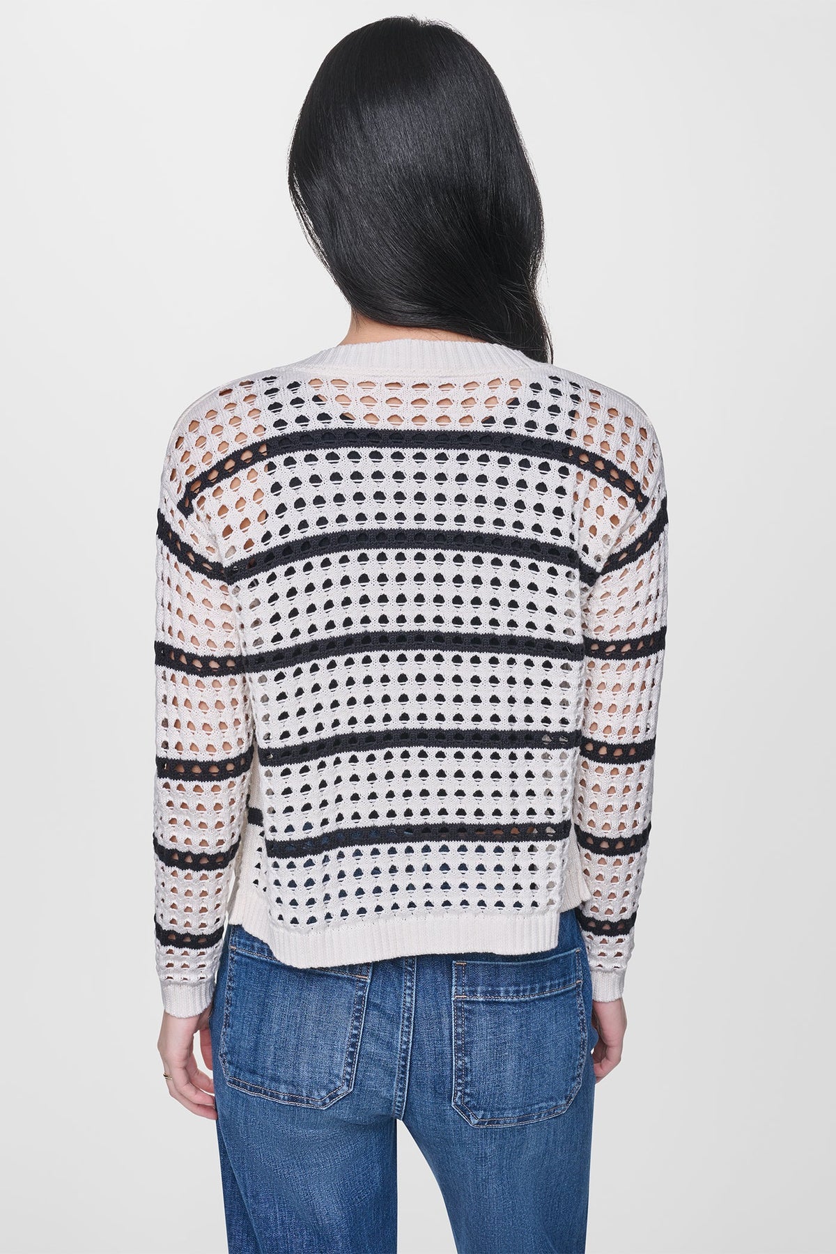 Travertine/Black DKNY OPEN STITCH STRIPE CARDIGAN