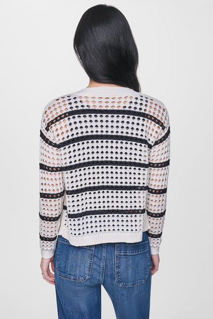 Travertine/Black DKNY OPEN STITCH STRIPE CARDIGAN