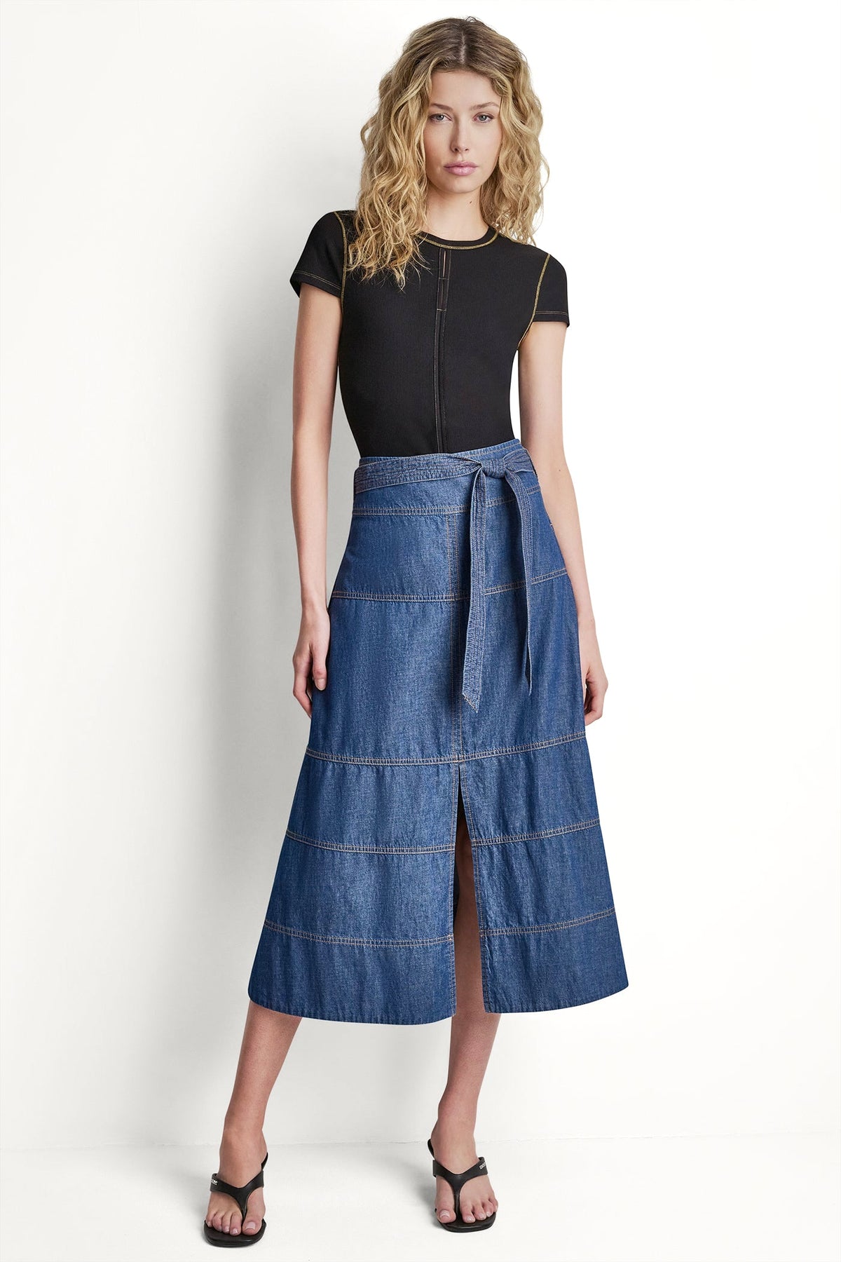 Crosby Wash DKNY TIE WAIST CONTRAST STITCH SKIRT