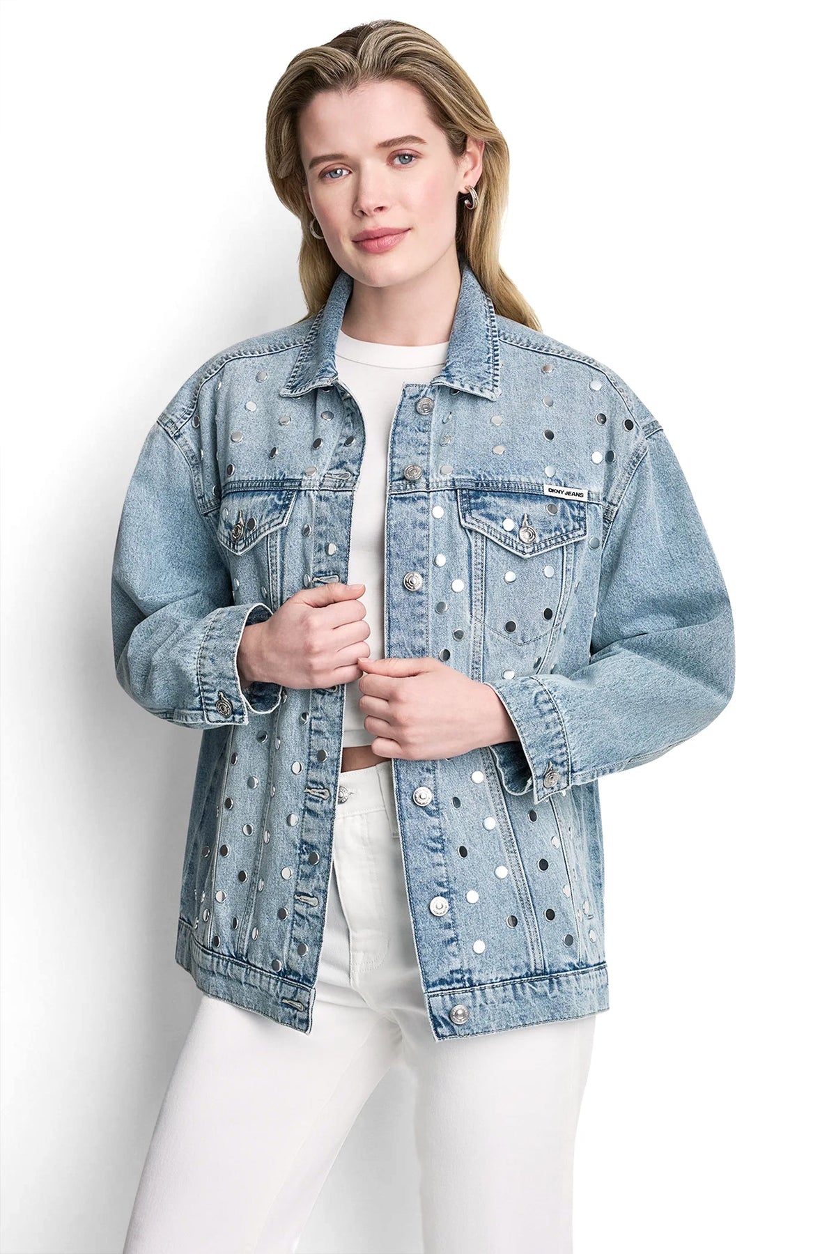 Cliff DKNY OVERSIZED DENIM TRUCKER JACKET WITH STUDS