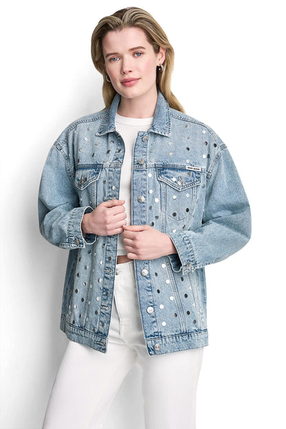 Cliff DKNY OVERSIZED DENIM TRUCKER JACKET WITH STUDS