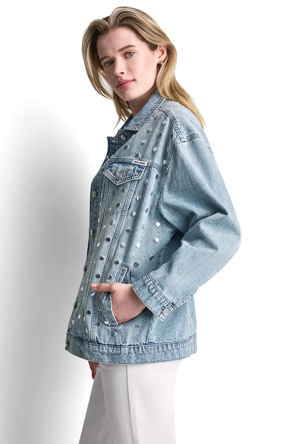 Cliff DKNY OVERSIZED DENIM TRUCKER JACKET WITH STUDS