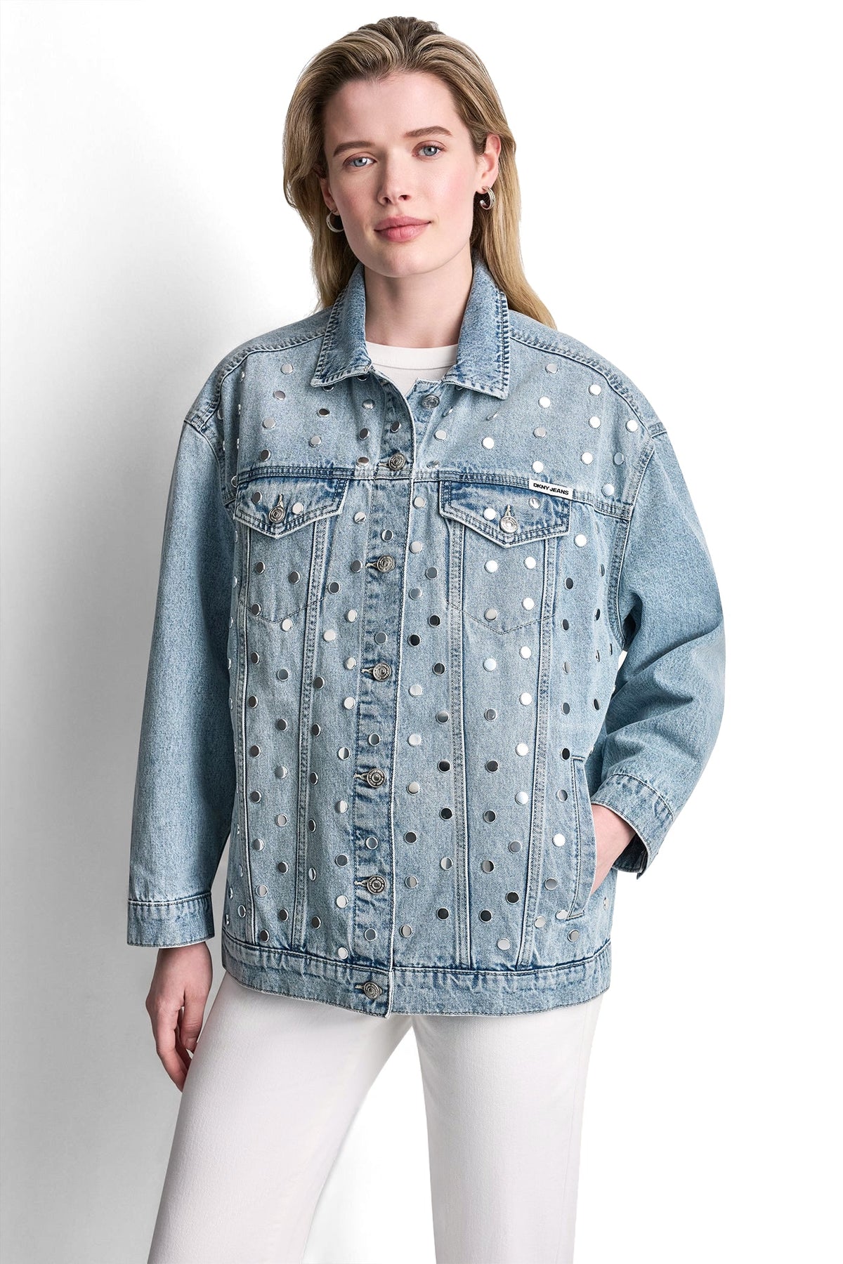 Cliff DKNY OVERSIZED DENIM TRUCKER JACKET WITH STUDS