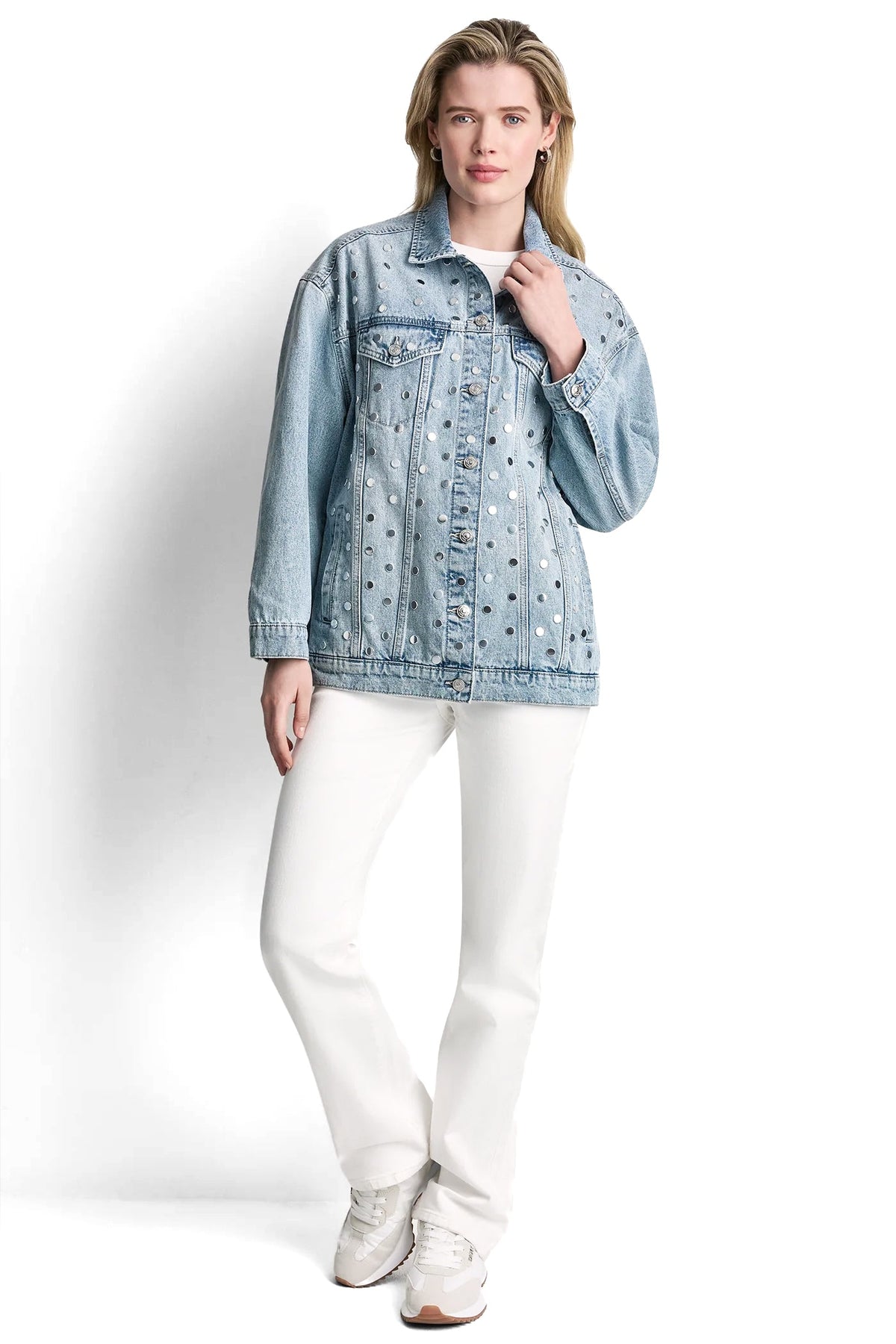 Cliff DKNY OVERSIZED DENIM TRUCKER JACKET WITH STUDS