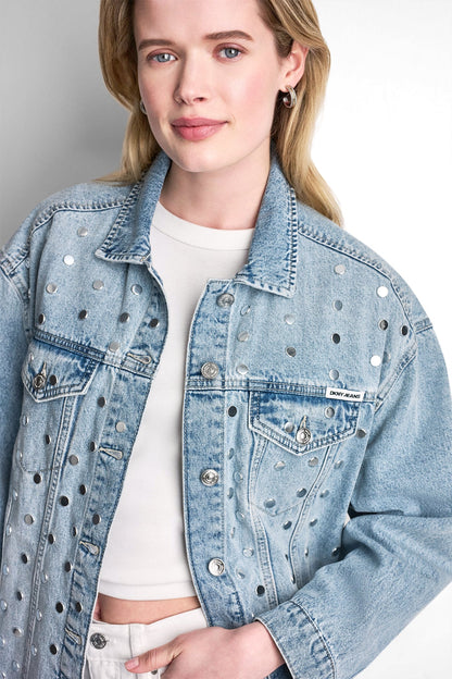 Cliff DKNY OVERSIZED DENIM TRUCKER JACKET WITH STUDS
