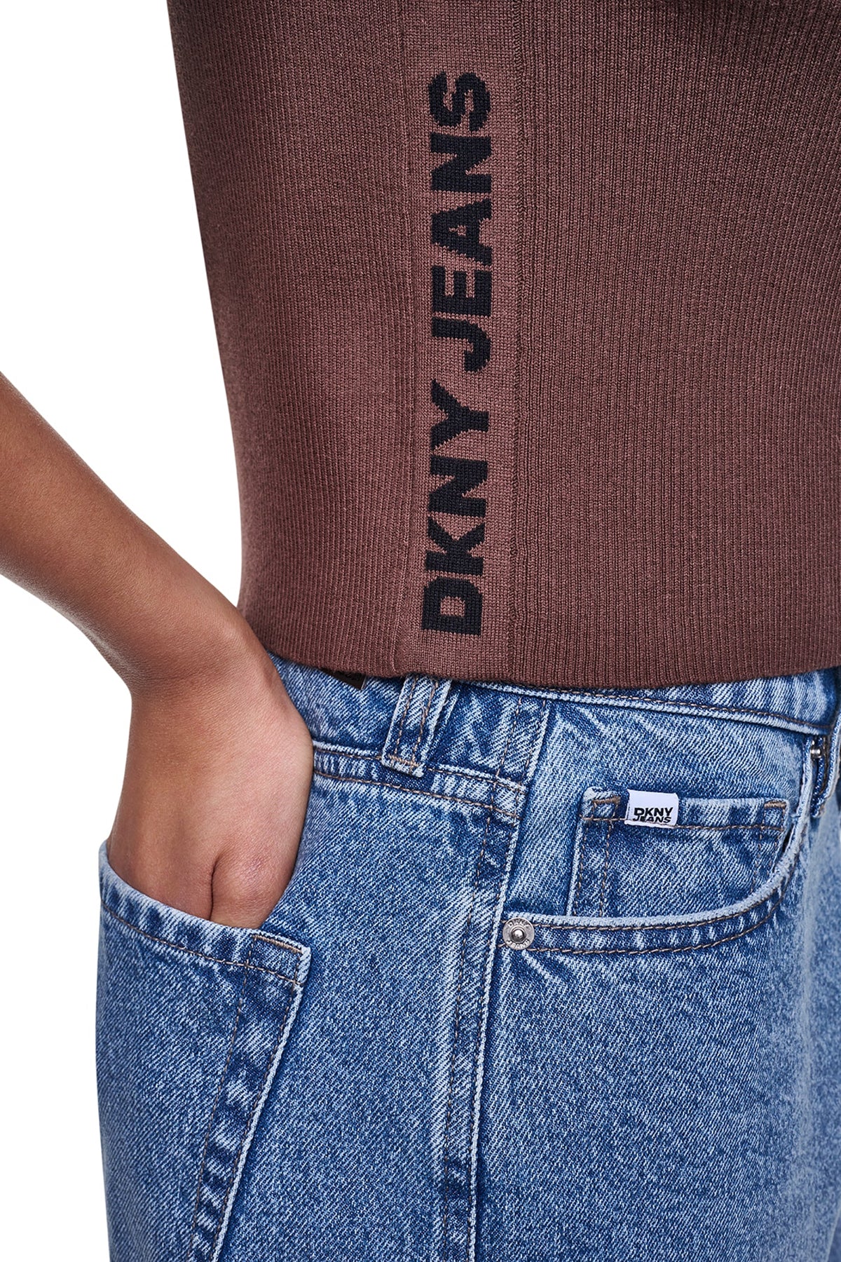 Chestnut/Black DKNY LOGO BUTTON CARDIGAN