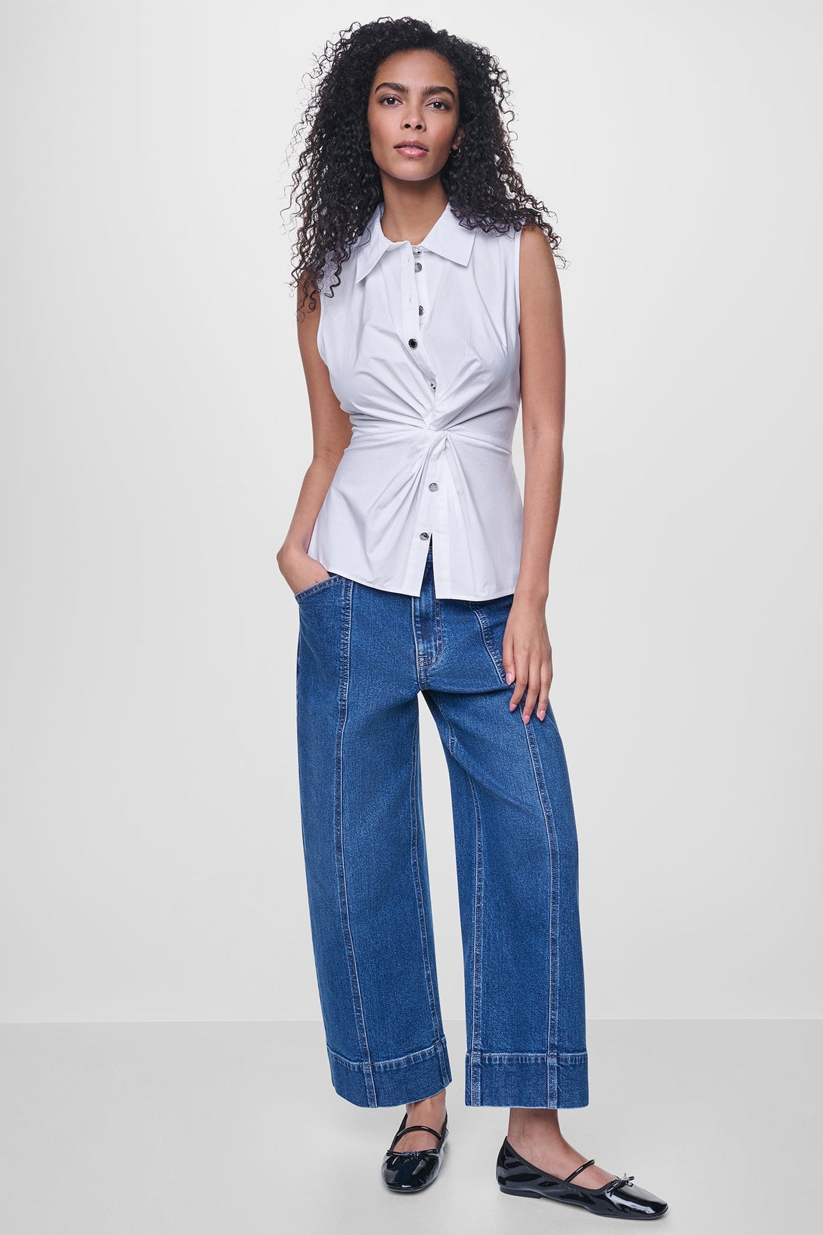 Chestnut DKNY POPLIN TWIST FRONT SHIRT