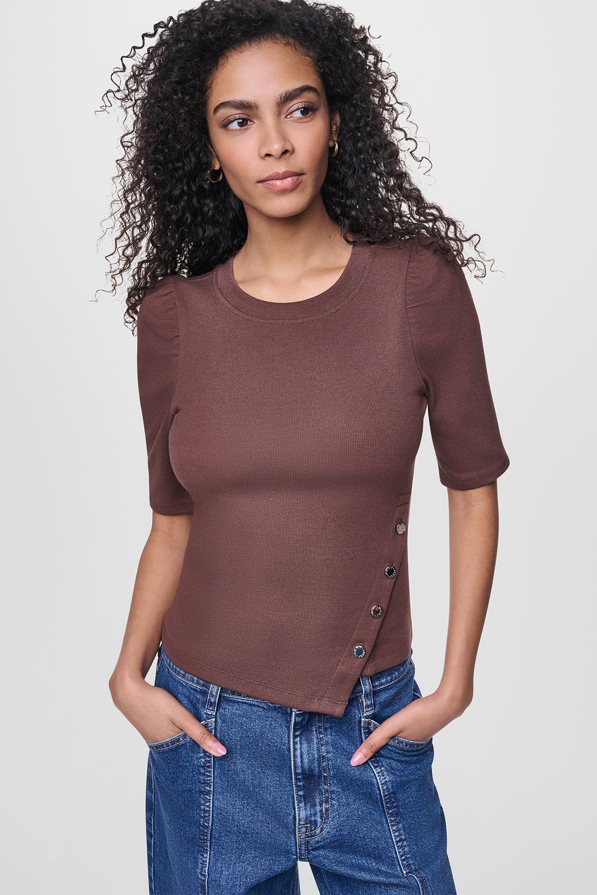 Chestnut DKNY SHORT SLEEVE ASYMMETRIC TOP