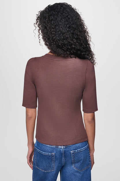 Chestnut DKNY SHORT SLEEVE ASYMMETRIC TOP