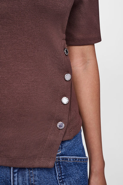 Chestnut DKNY SHORT SLEEVE ASYMMETRIC TOP