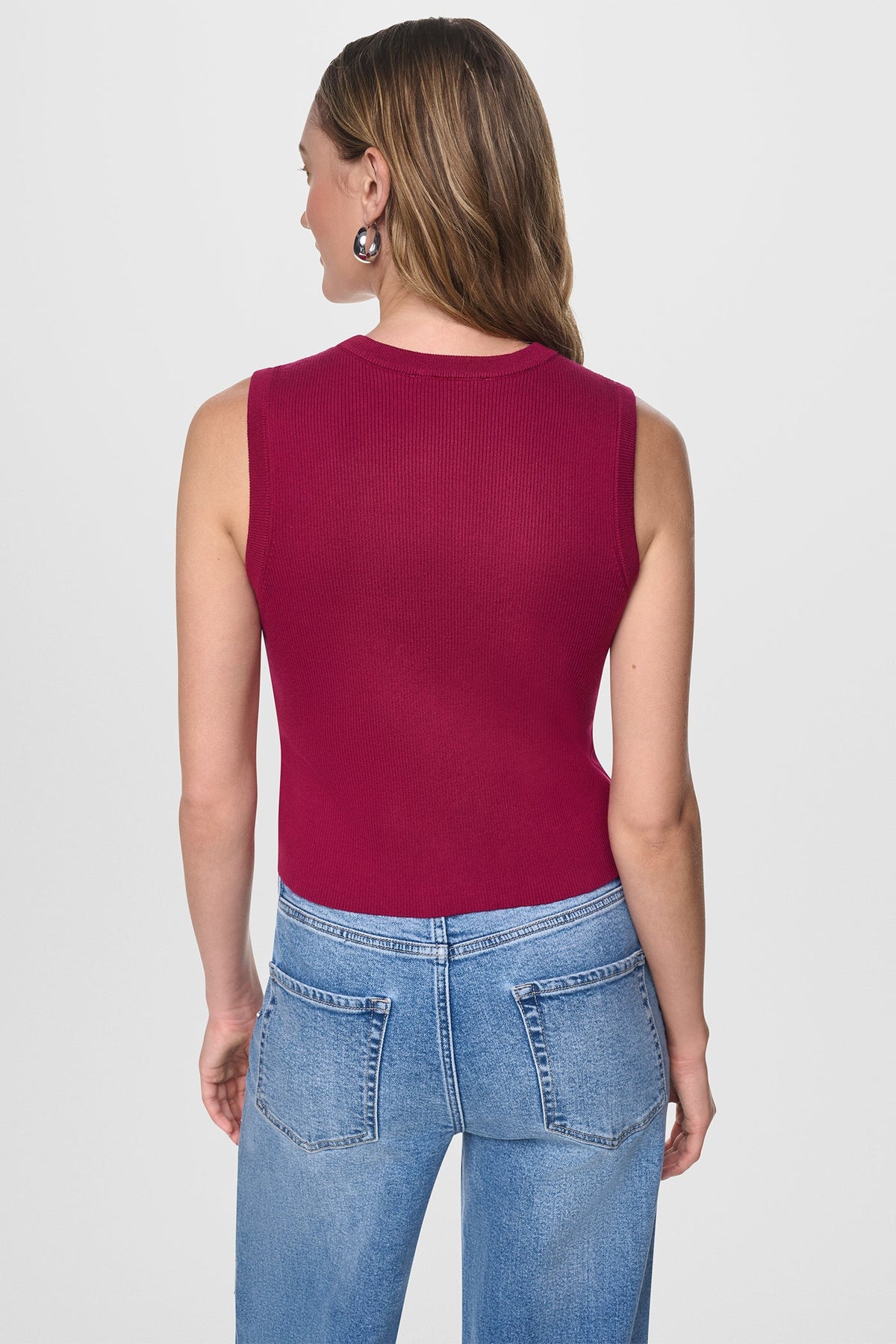 Beet/Black DKNY CROPPED SLEEVELESS LOGO TRIM SWEATER