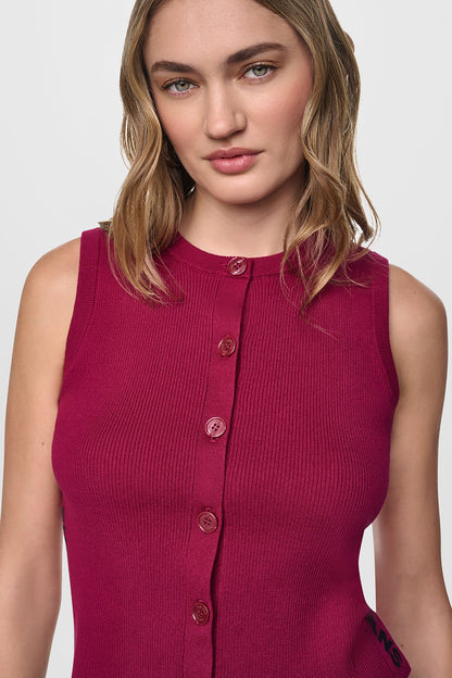 Beet/Black DKNY CROPPED SLEEVELESS LOGO TRIM SWEATER