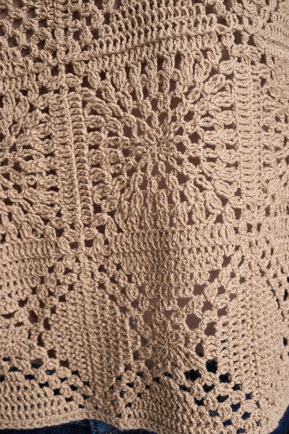 Travertine DKNY SLEEVELESS CROCHET SQUARE SWEATER