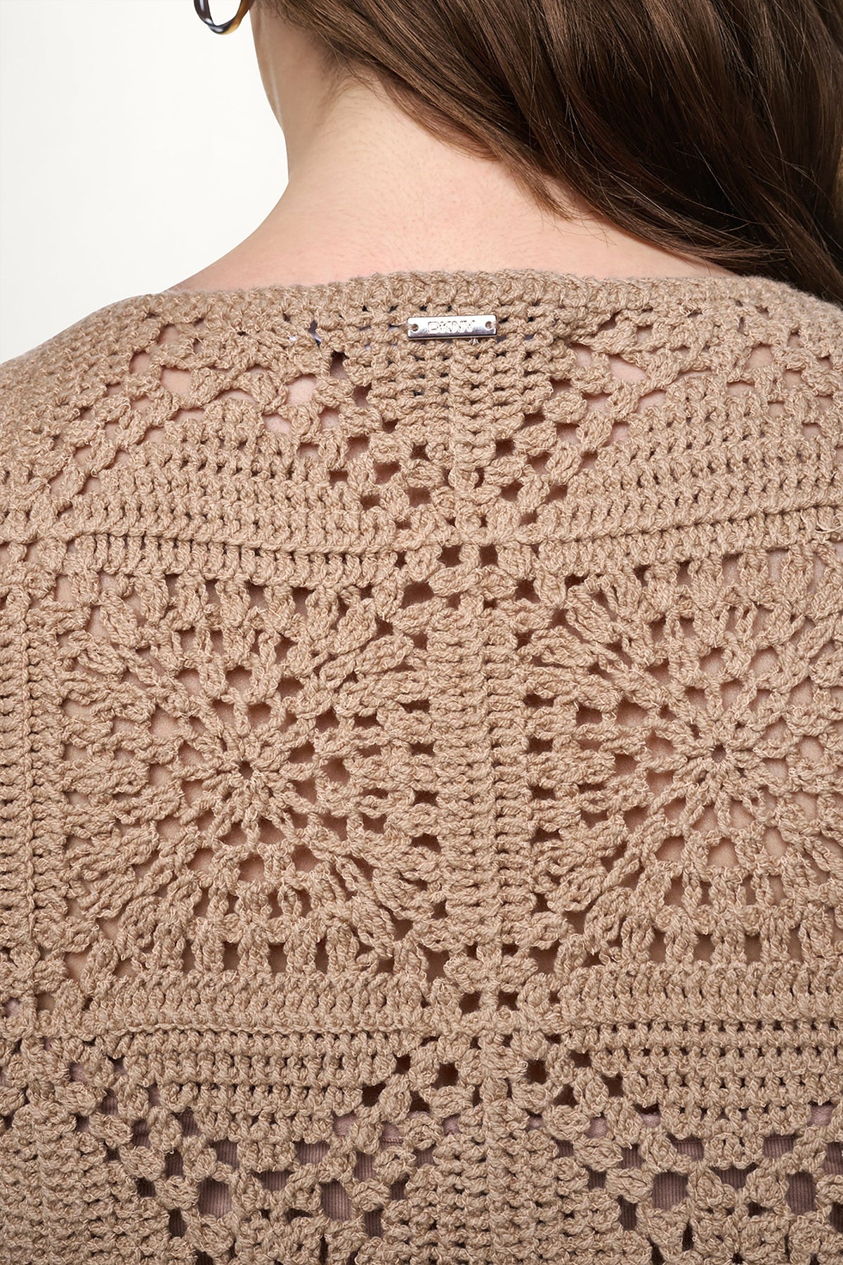 Travertine DKNY SLEEVELESS CROCHET SQUARE SWEATER