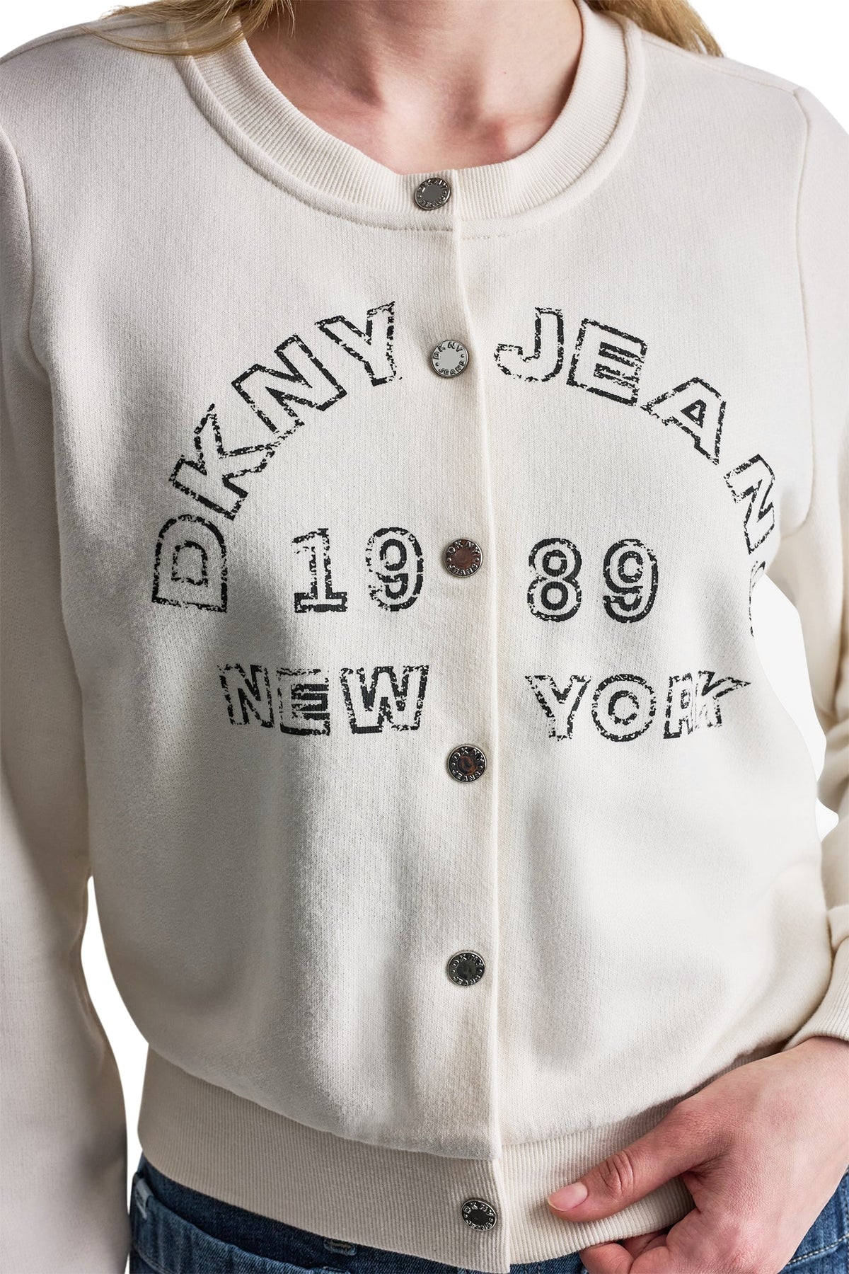 Eggnog DKNY BUTTON FRONT SHRUNKEN LOGO JACKET