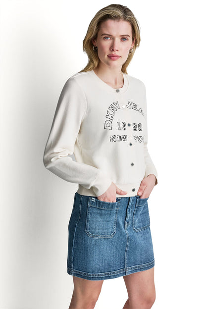 Eggnog DKNY BUTTON FRONT SHRUNKEN LOGO JACKET