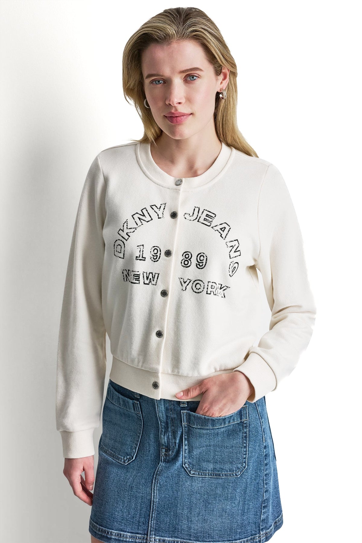 Eggnog DKNY BUTTON FRONT SHRUNKEN LOGO JACKET