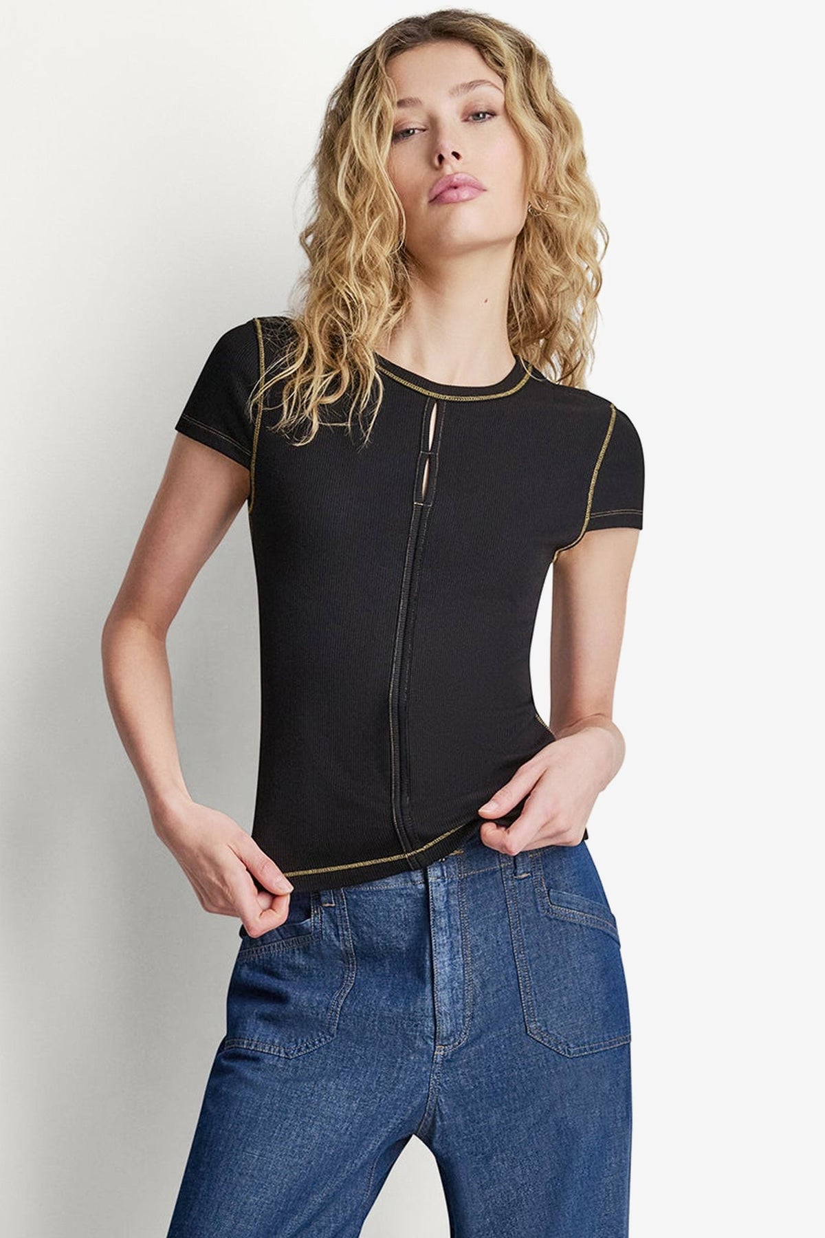 Coconut DKNY CONTRAST STITCH KNIT TOP
