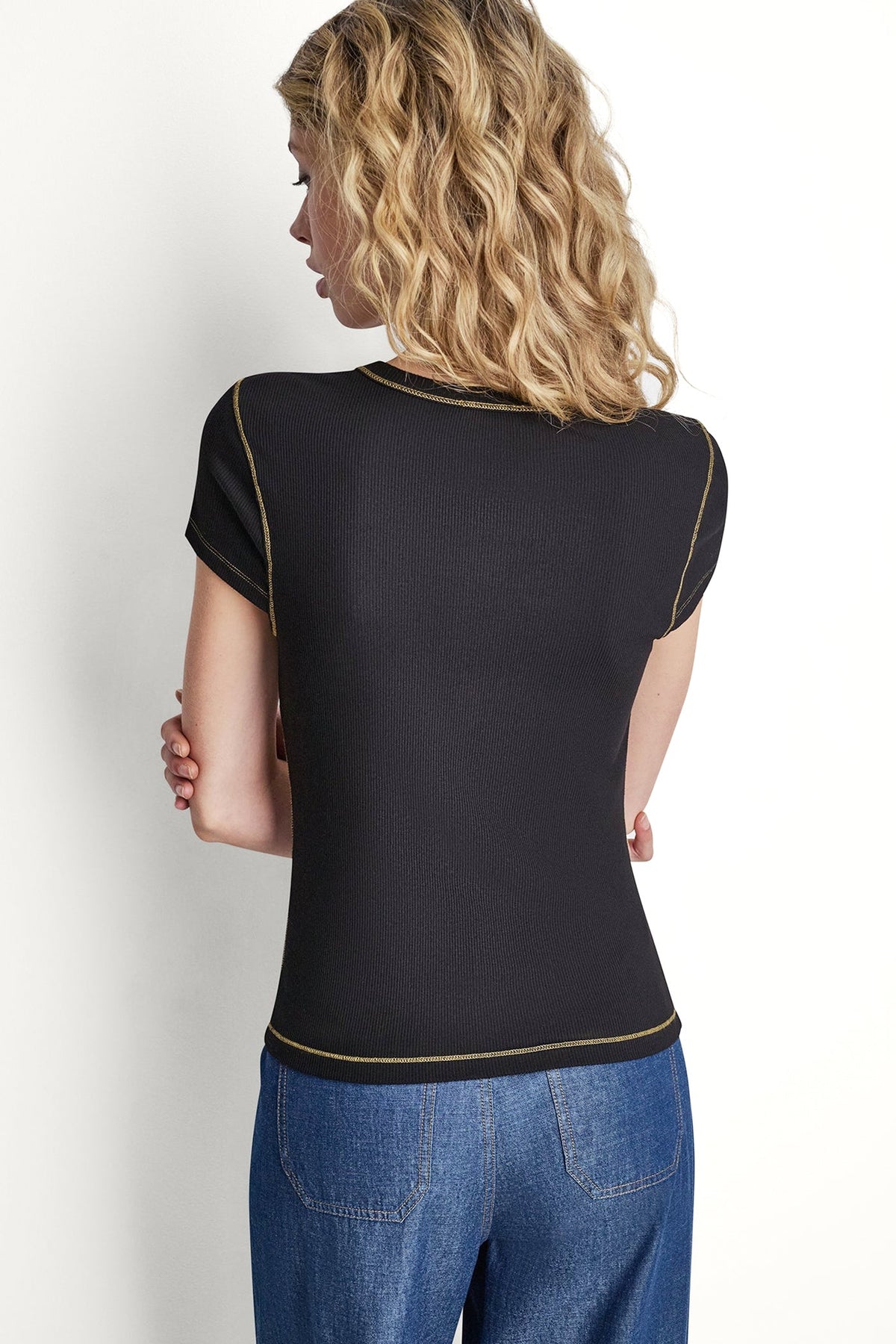 Coconut DKNY CONTRAST STITCH KNIT TOP