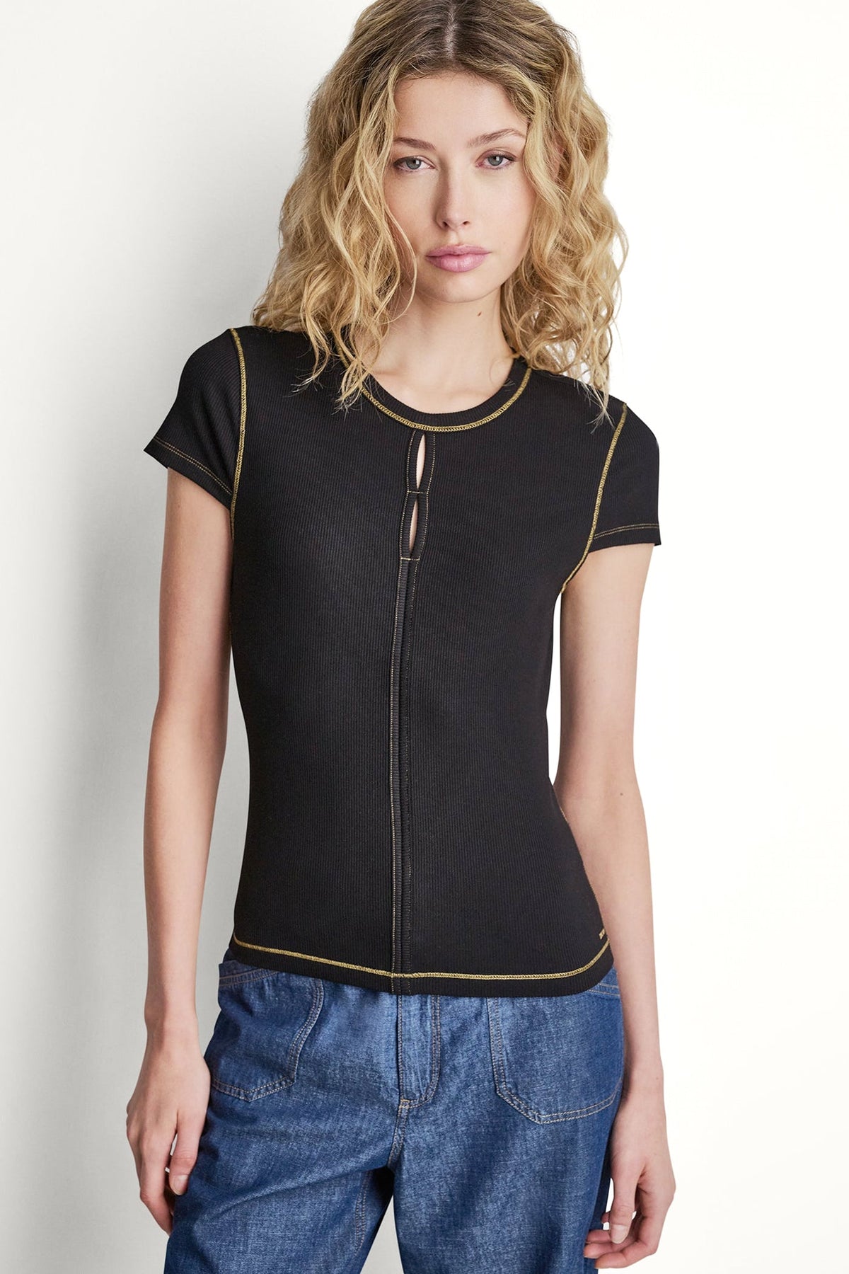 Coconut DKNY CONTRAST STITCH KNIT TOP
