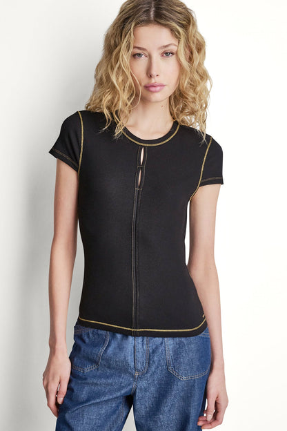 Coconut DKNY CONTRAST STITCH KNIT TOP