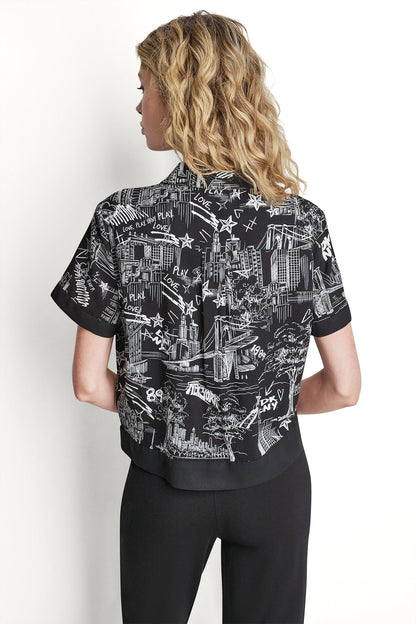 NY Toile Black DKNY PRINTED CAMP SHIRT
