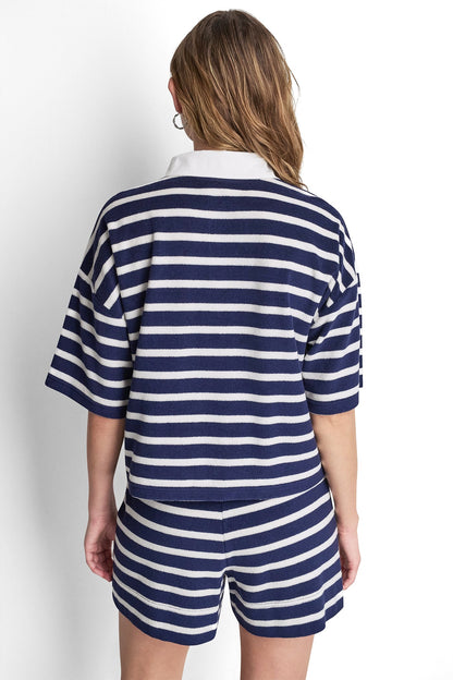 Peacoat/Eggnog DKNY TOWELLING TERRY STRIPE BOXY POLO