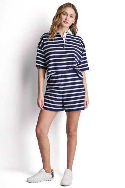 Peacoat/Eggnog DKNY TOWELLING TERRY STRIPE BOXY POLO