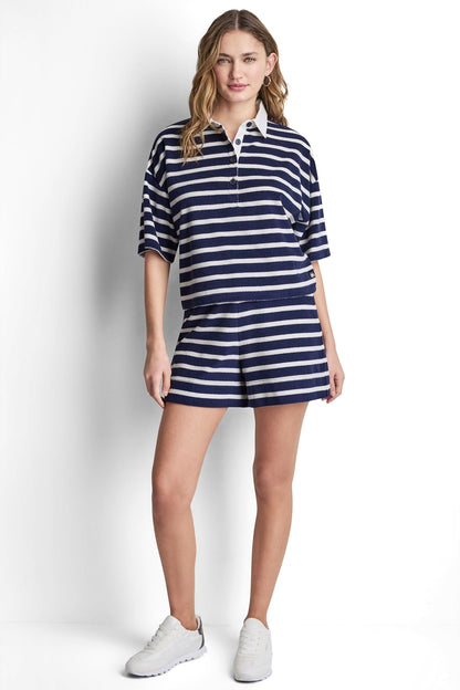 Peacoat/Eggnog DKNY TOWELLING TERRY STRIPE BOXY POLO
