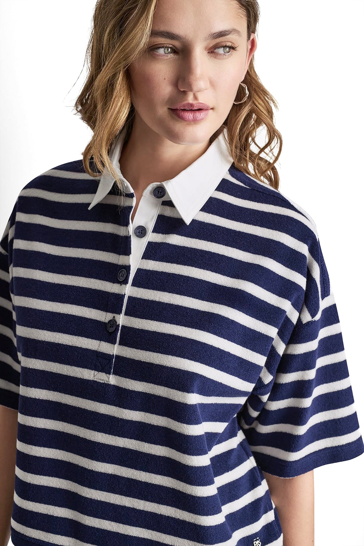 Peacoat/Eggnog DKNY TOWELLING TERRY STRIPE BOXY POLO