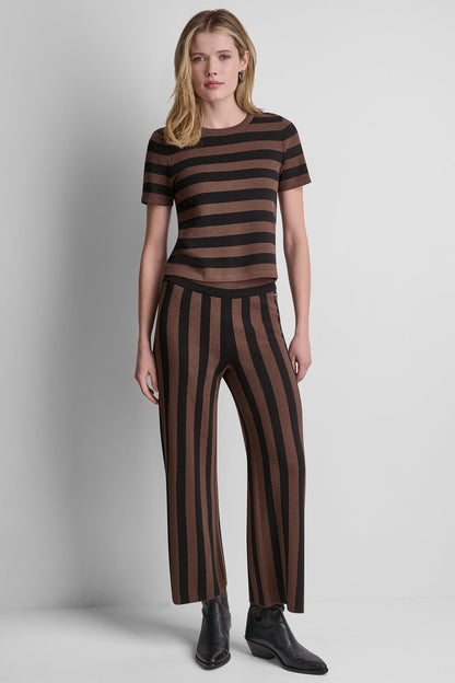 Chestnut/Black DKNY SHORT SLEEVE STRIPE SWEATER