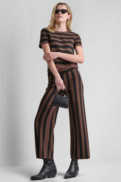 Chestnut/Black DKNY SHORT SLEEVE STRIPE SWEATER