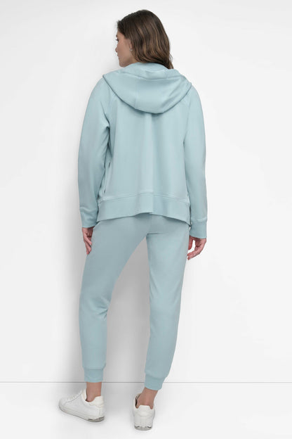 Pearl Grey Heather DKNY TWO-TONE LOGO DRAWSTRING HOODIE